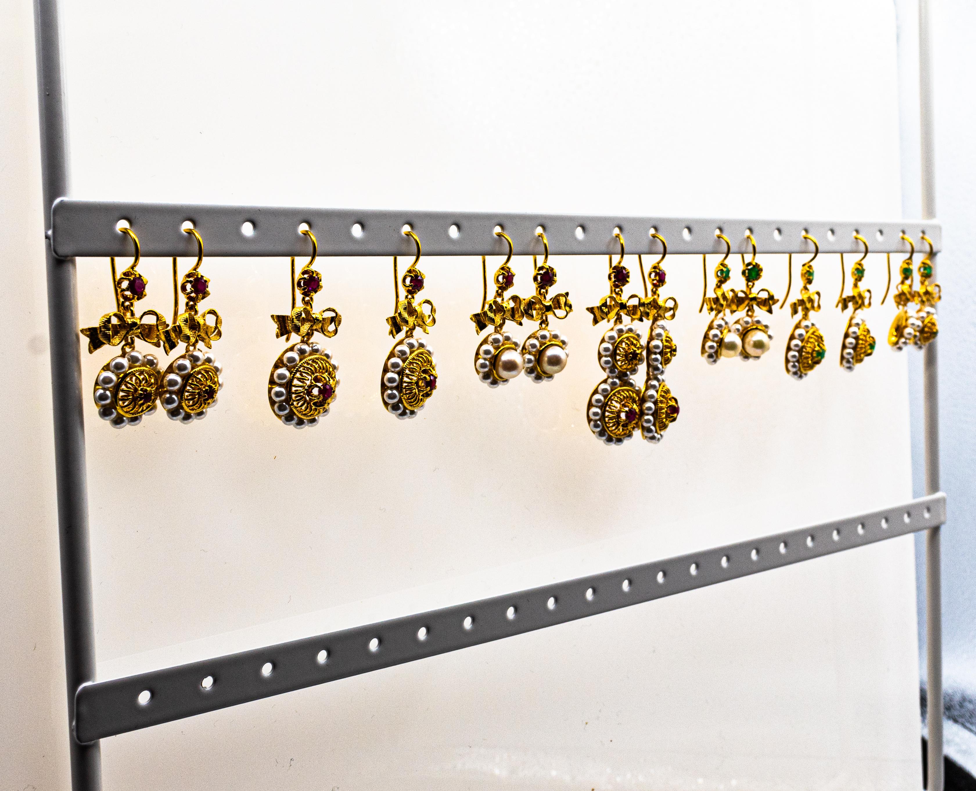 Mikro-Perlen im Art-déco-Stil 1.00 Karat Rubin Gelbgold Tropfen-Ohrstecker im Zustand „Neu“ im Angebot in Naples, IT
