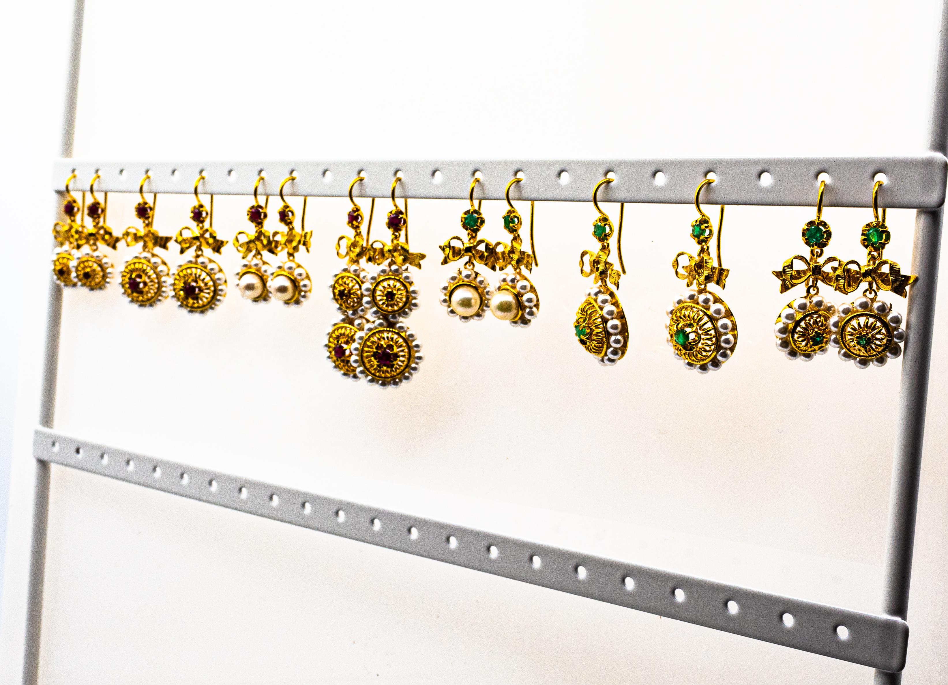 Mikro-Perlen im Art-déco-Stil 1.00 Karat Rubin Gelbgold Tropfen-Ohrstecker für Damen oder Herren im Angebot