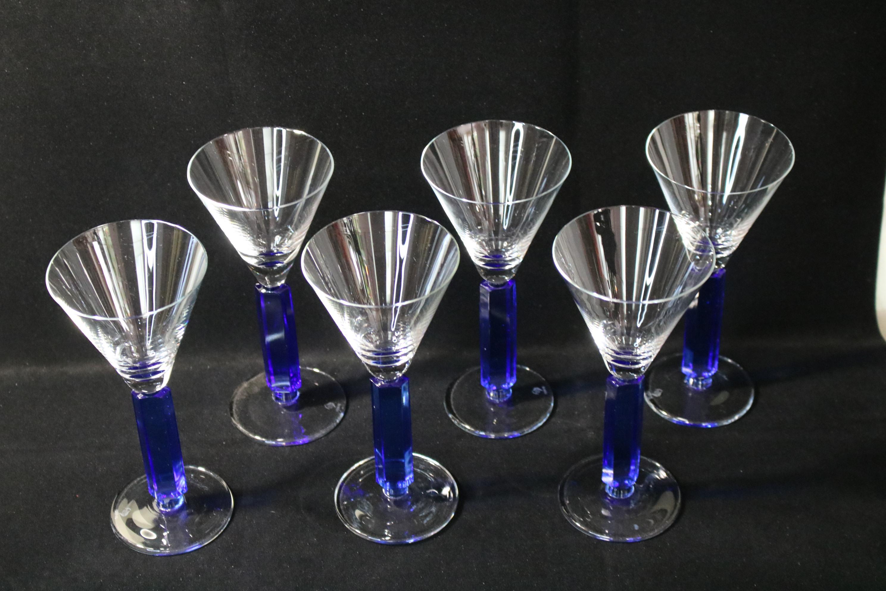 Wine Glasses, Art Deco Style, Mid 20th Century, Set Of 6 In Excellent Condition For Sale In Lučenec, SK