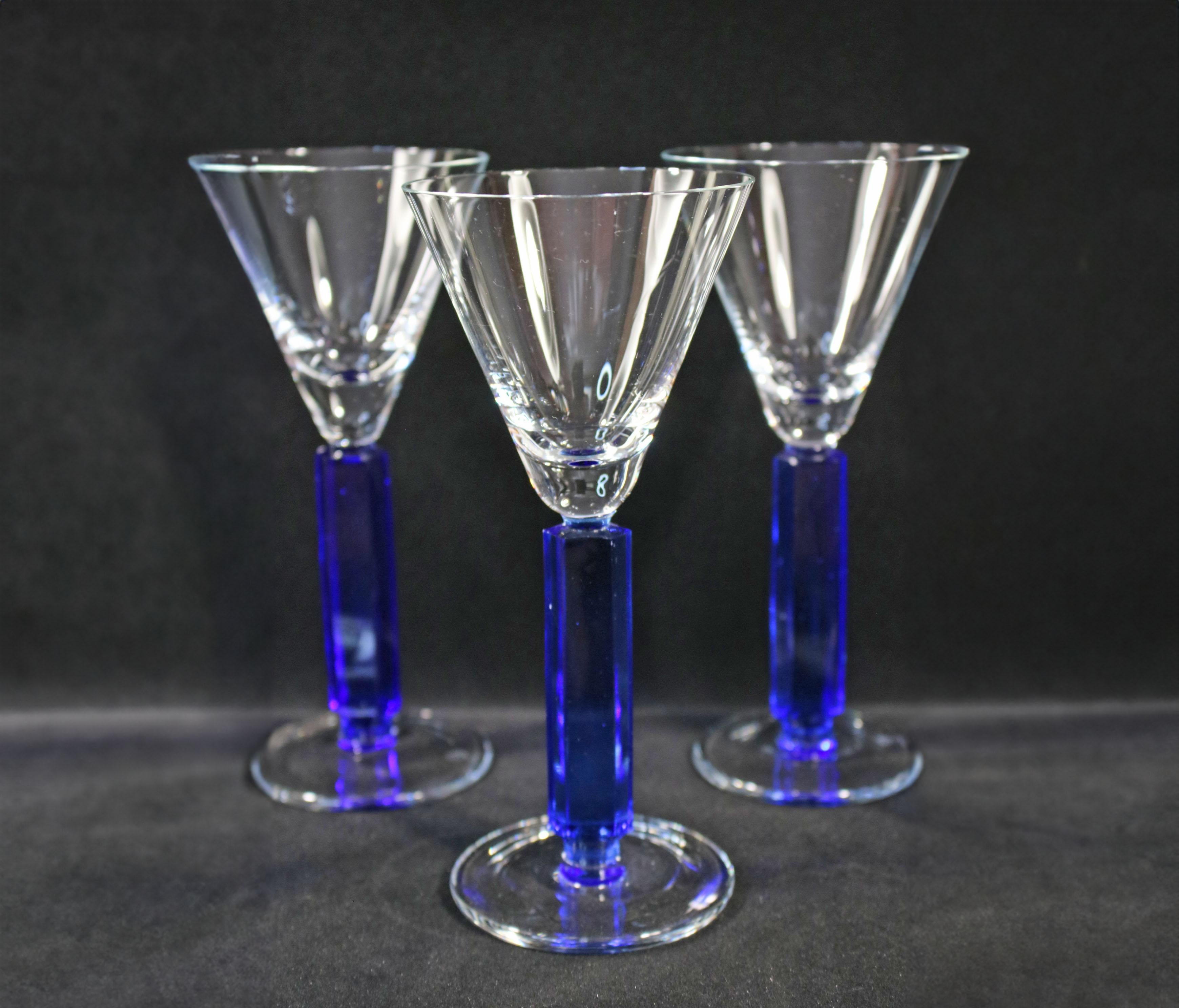 Art Glass Wine Glasses, Art Deco Style, Mid 20th Century, Set Of 6 For Sale