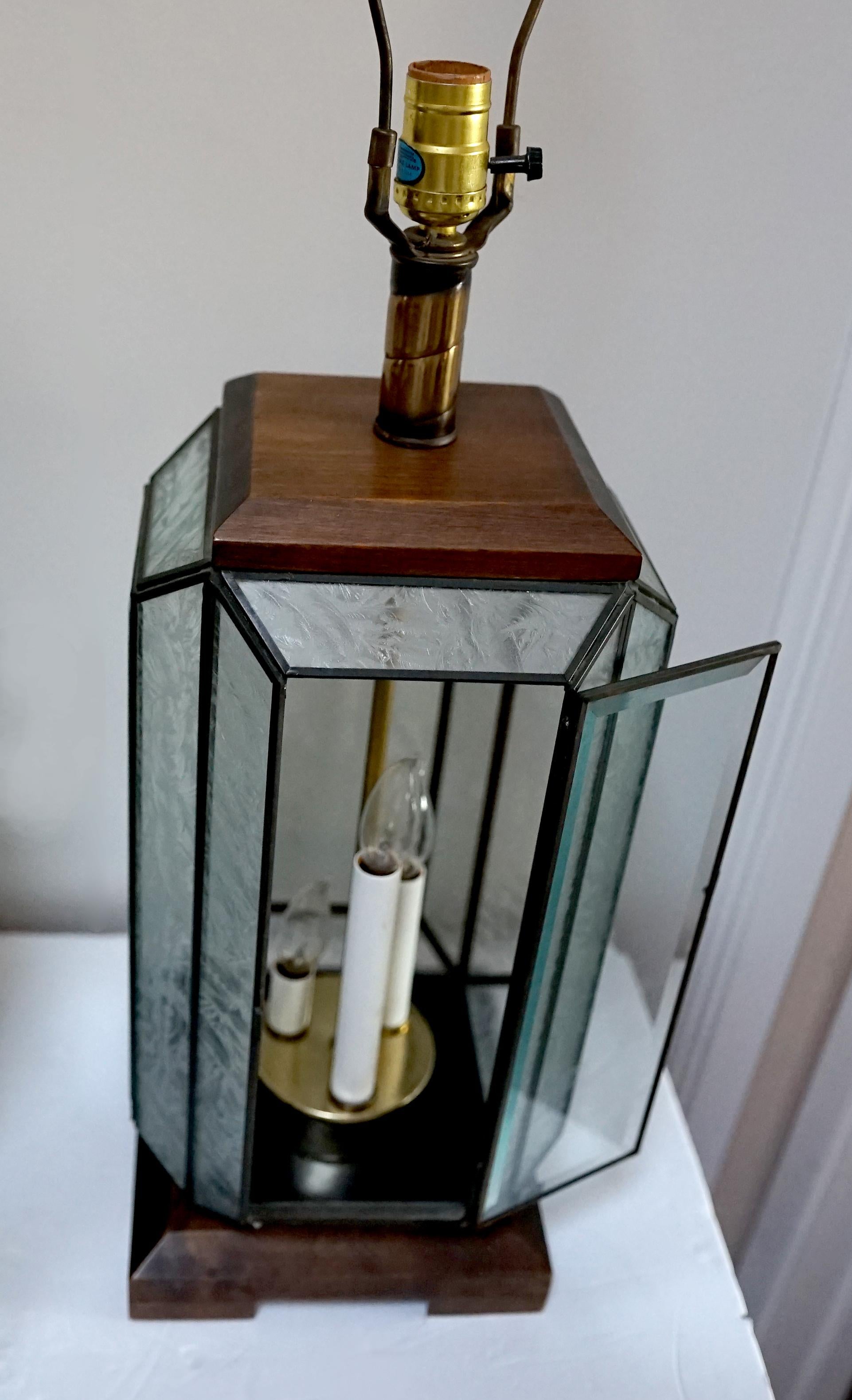 Art Deco Style Mid Century Etched Glass Lead Table Lantern Lamp For Sale 5