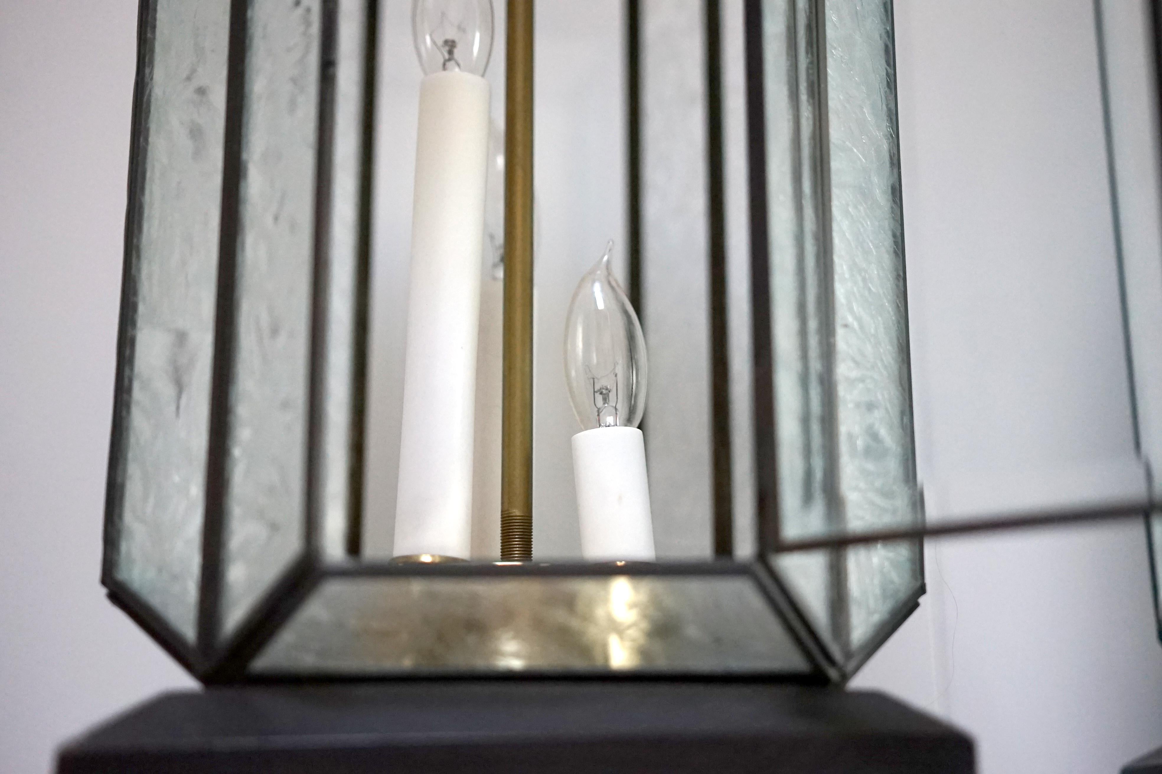 Art Deco Stil Mid Century Geätztes Glas Blei Tisch Laterne Lampe im Angebot 7