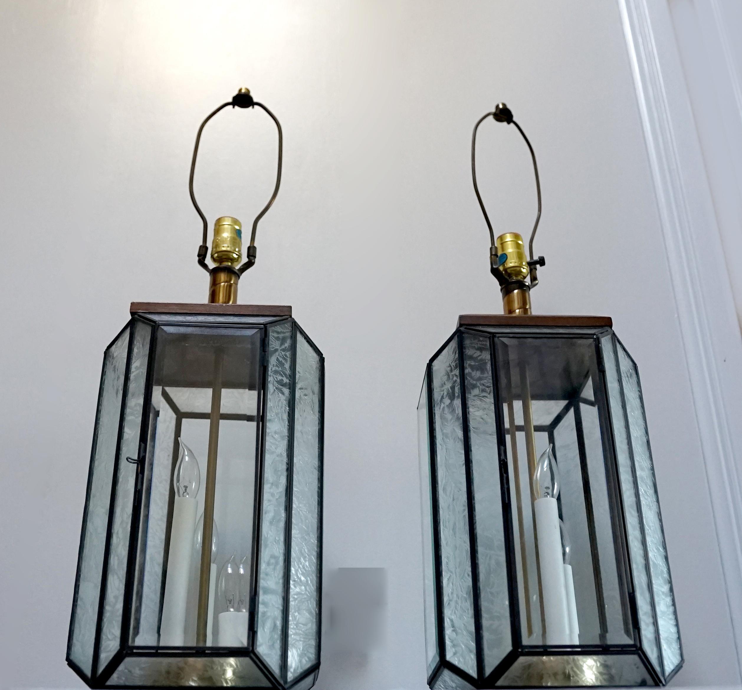 Art Deco Stil Mid Century Geätztes Glas Blei Tisch Laterne Lampe im Angebot 8