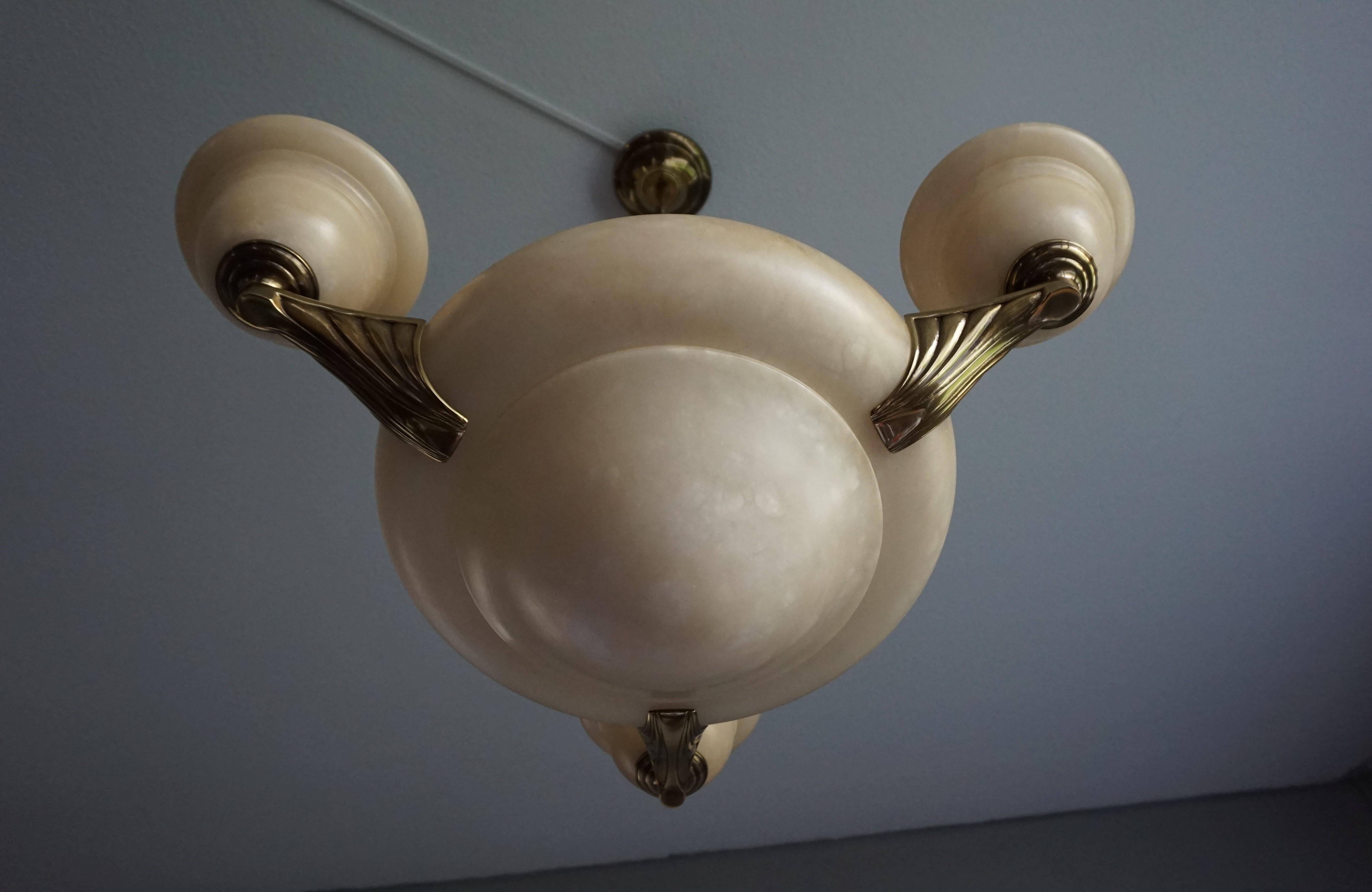 Arts and Crafts Arts & Crafts Style Alabaster and Golden Coated Bronze and Brass Pendant Light