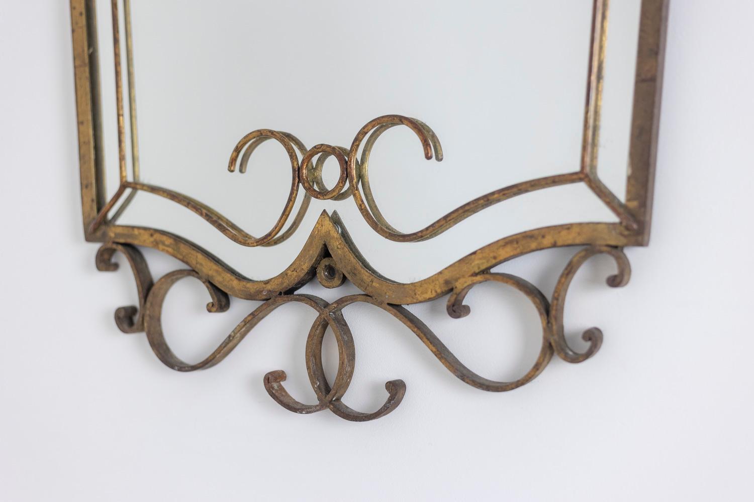 French Art Deco Style Mirror in Gilded Iron, 1950s