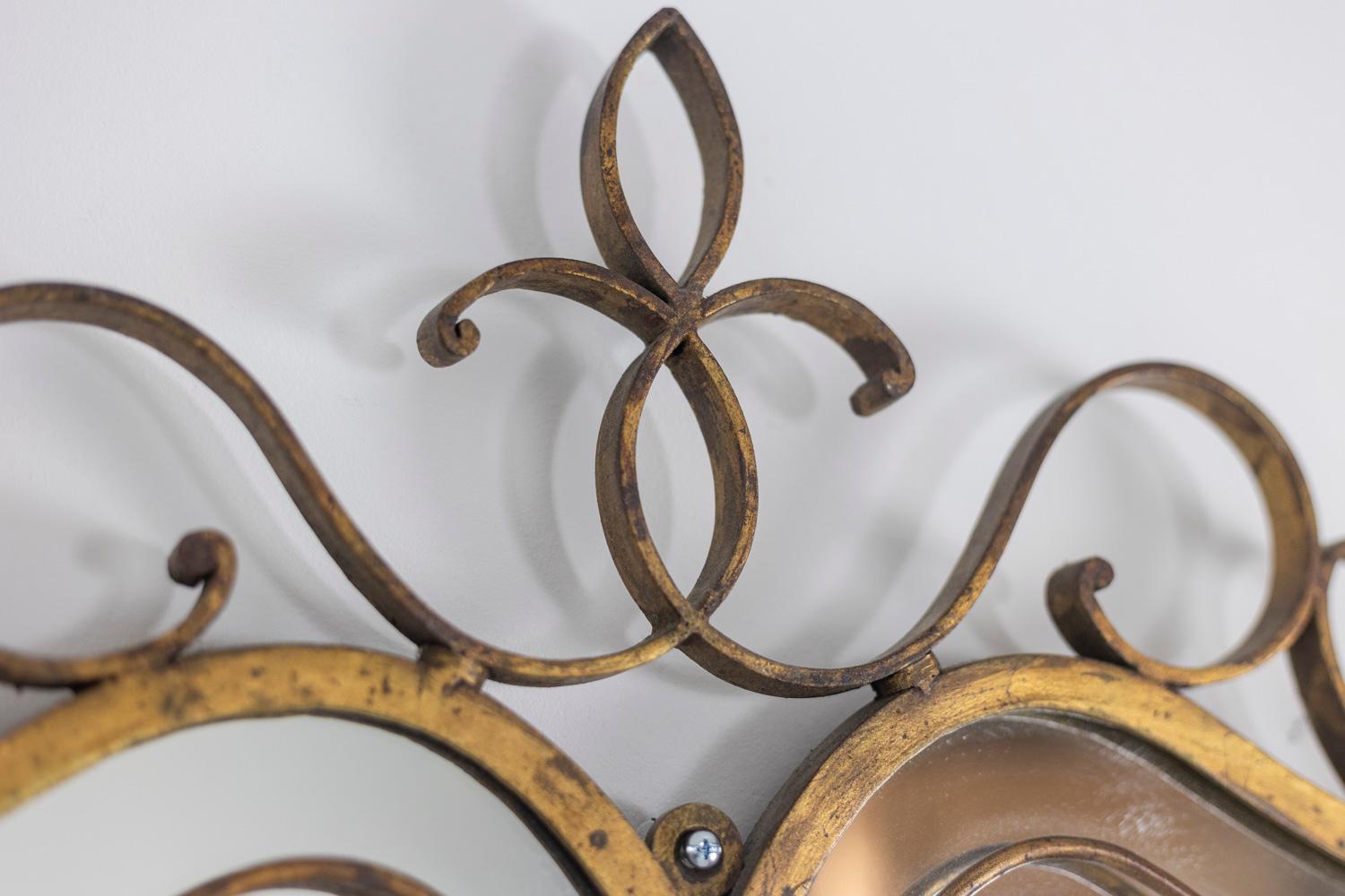 Art Deco Style Mirror in Gilded Iron, 1950s In Excellent Condition In Saint-Ouen, FR