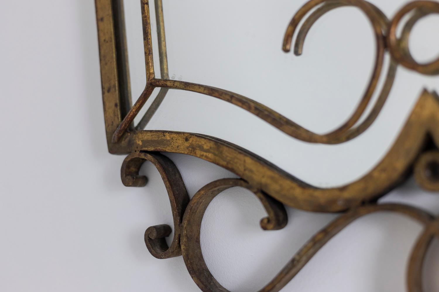 20th Century Art Deco Style Mirror in Gilded Iron, 1950s