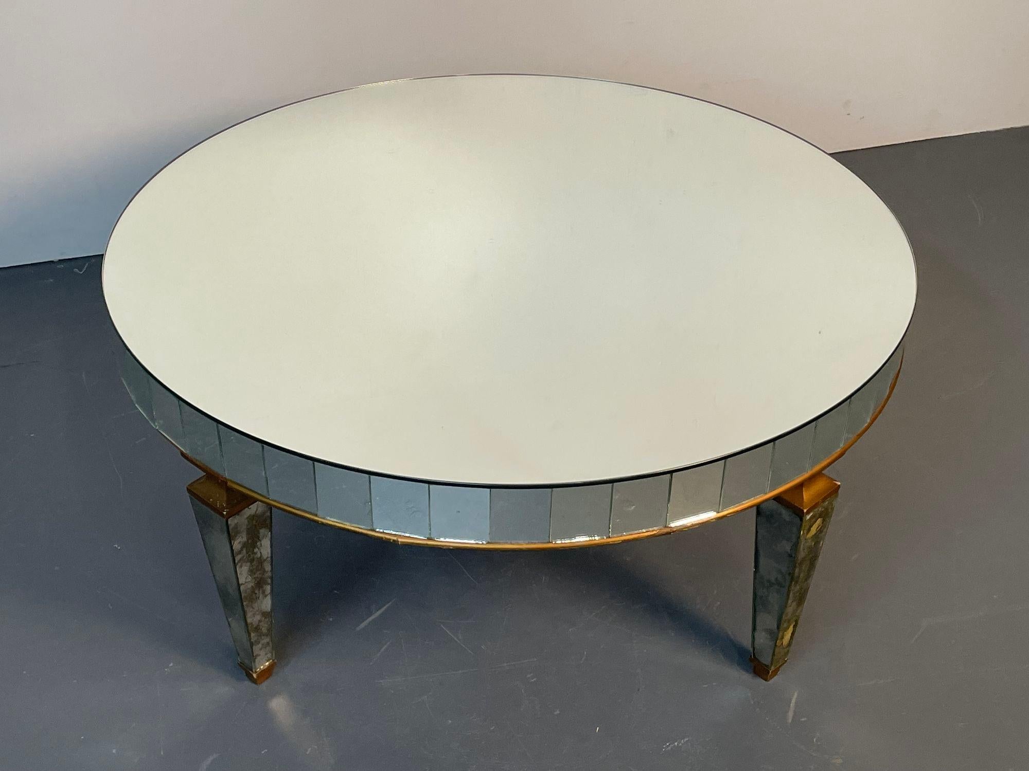 Art Deco Style Mirrored Circular Coffee / Cocktail / Low Table, Distressed For Sale 5