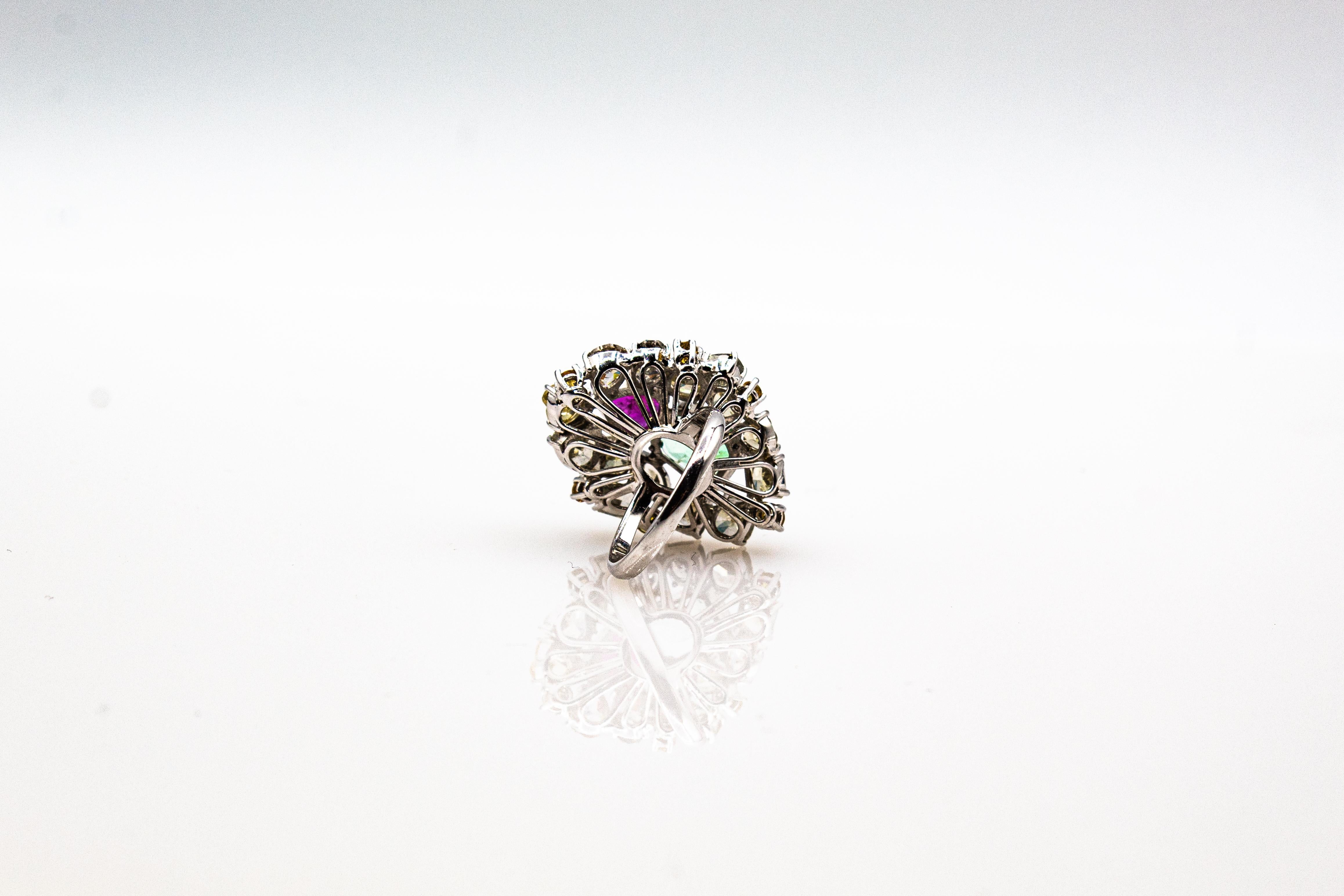 Art Deco Stil Gemischter Schliff Diamant Smaragd Birnenschliff Rubin Weißgold Cocktail Ring 9