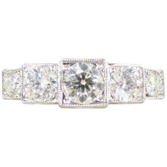 Art Deco Style Modern 0.85 Carat Diamond Five-Stone Ring in Platinum