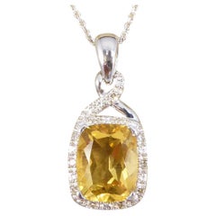 Art Deco Style Modern Citrine and Diamond Cluster Pendant Necklace in 9ct White
