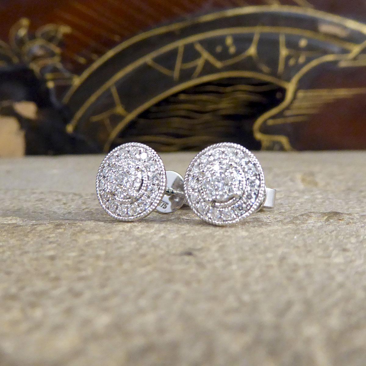 Art Deco Style Modern Diamond Cluster Earrings in 9ct White Gold In New Condition For Sale In Yorkshire, West Yorkshire