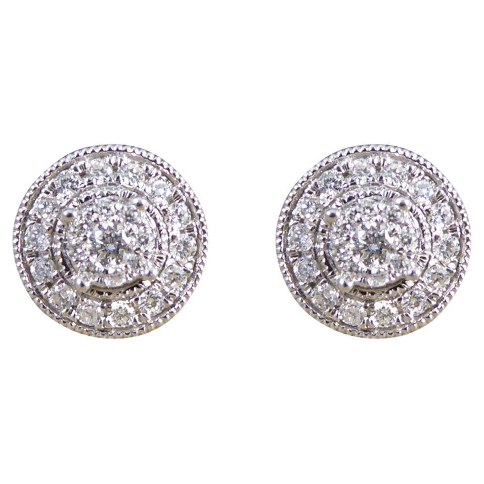 Art Deco Style Modern Diamond Cluster Earrings in 9ct White Gold For Sale
