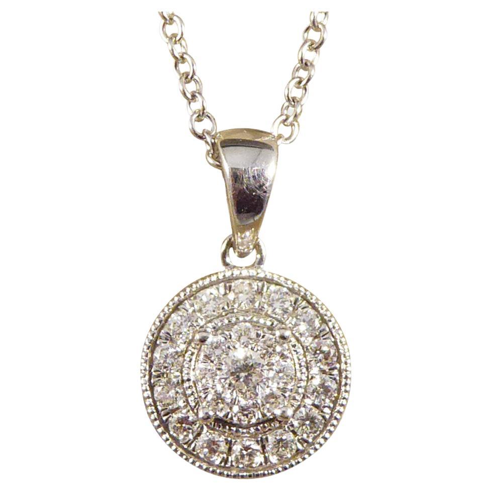 Art Deco Style Modern Diamond Cluster Pendant Necklace in 9ct White Gold