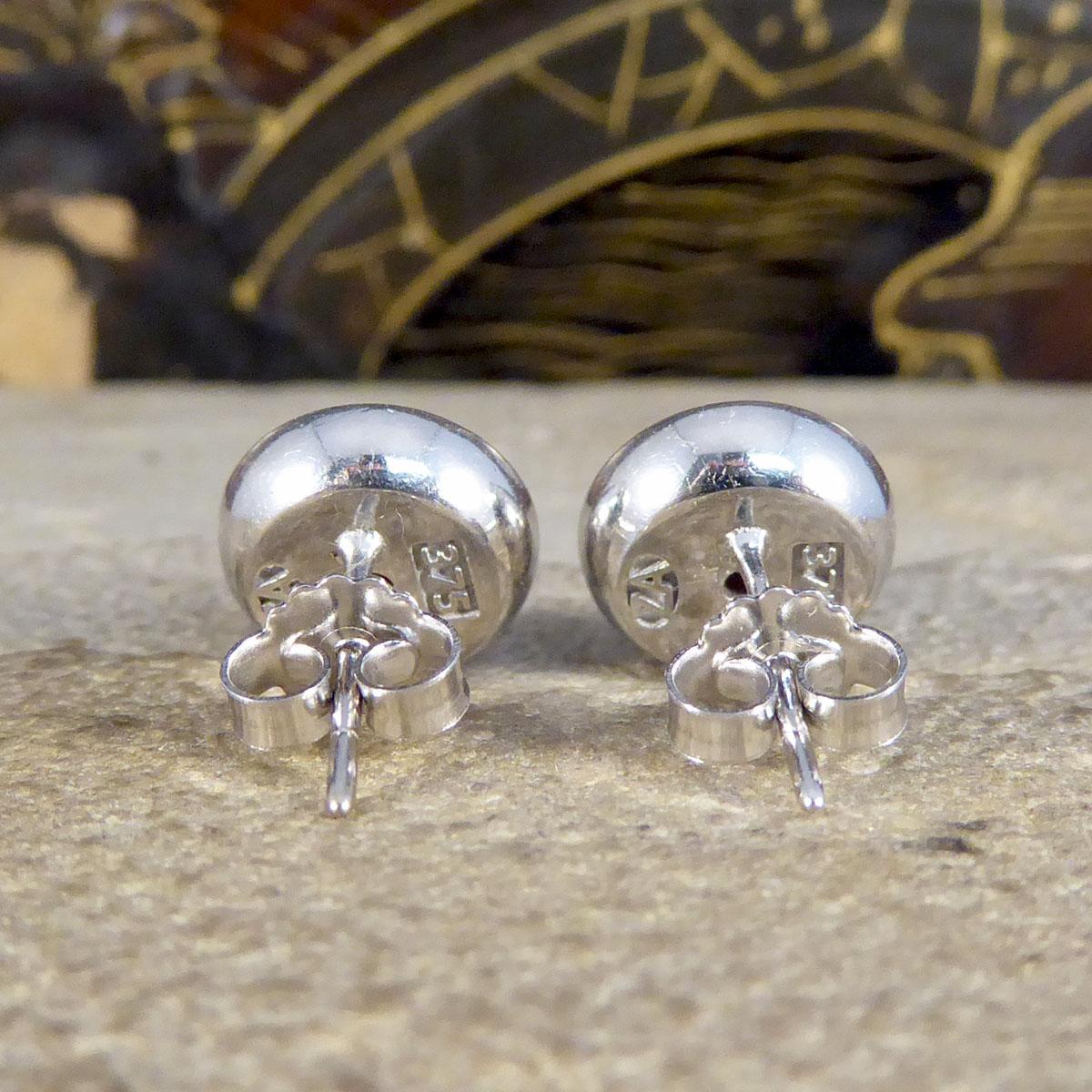 Women's or Men's Art Deco Style Modern Garnet and Diamond Cluster Earrings in 9 Carat White Gold