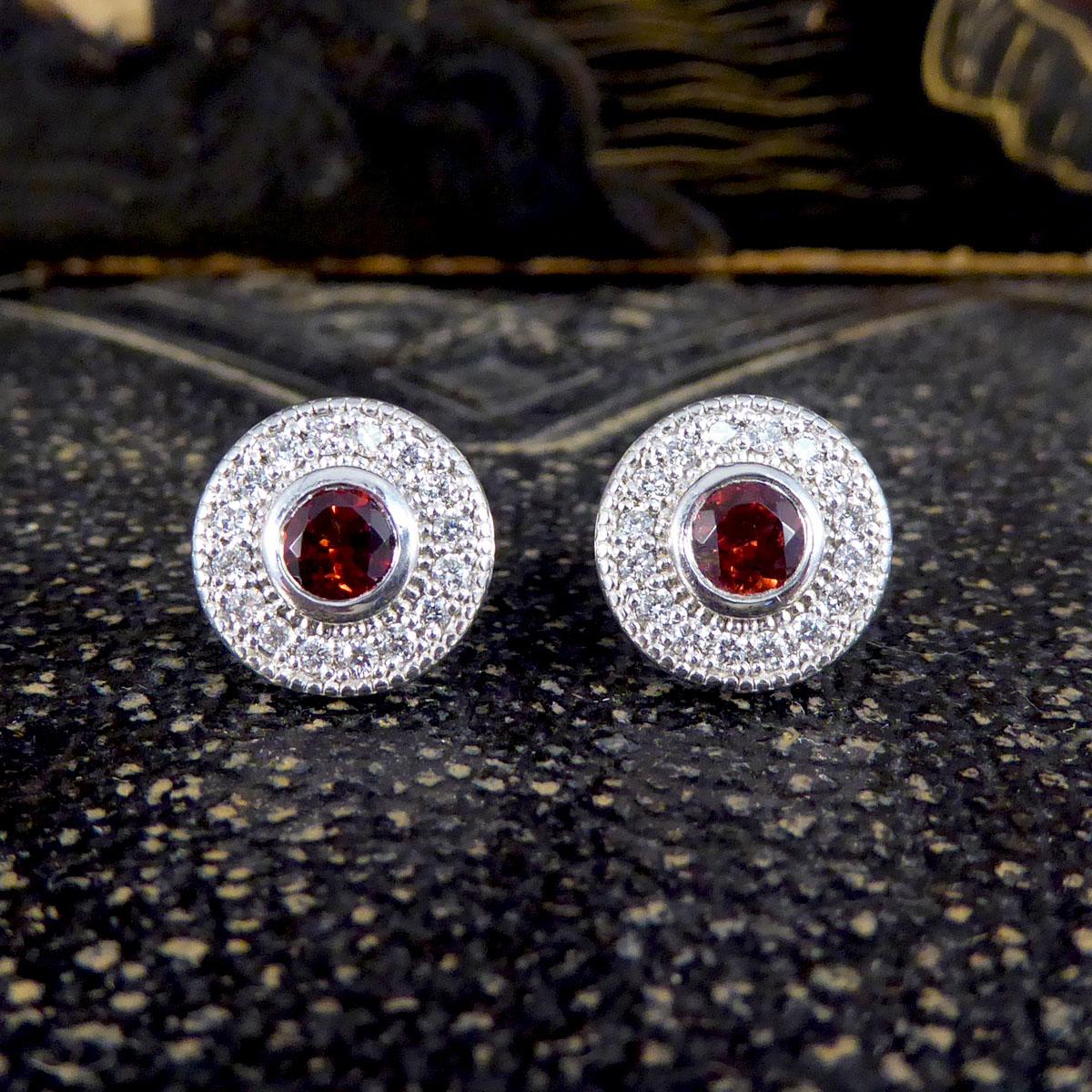 Art Deco Style Modern Garnet and Diamond Cluster Earrings in 9 Carat White Gold 2