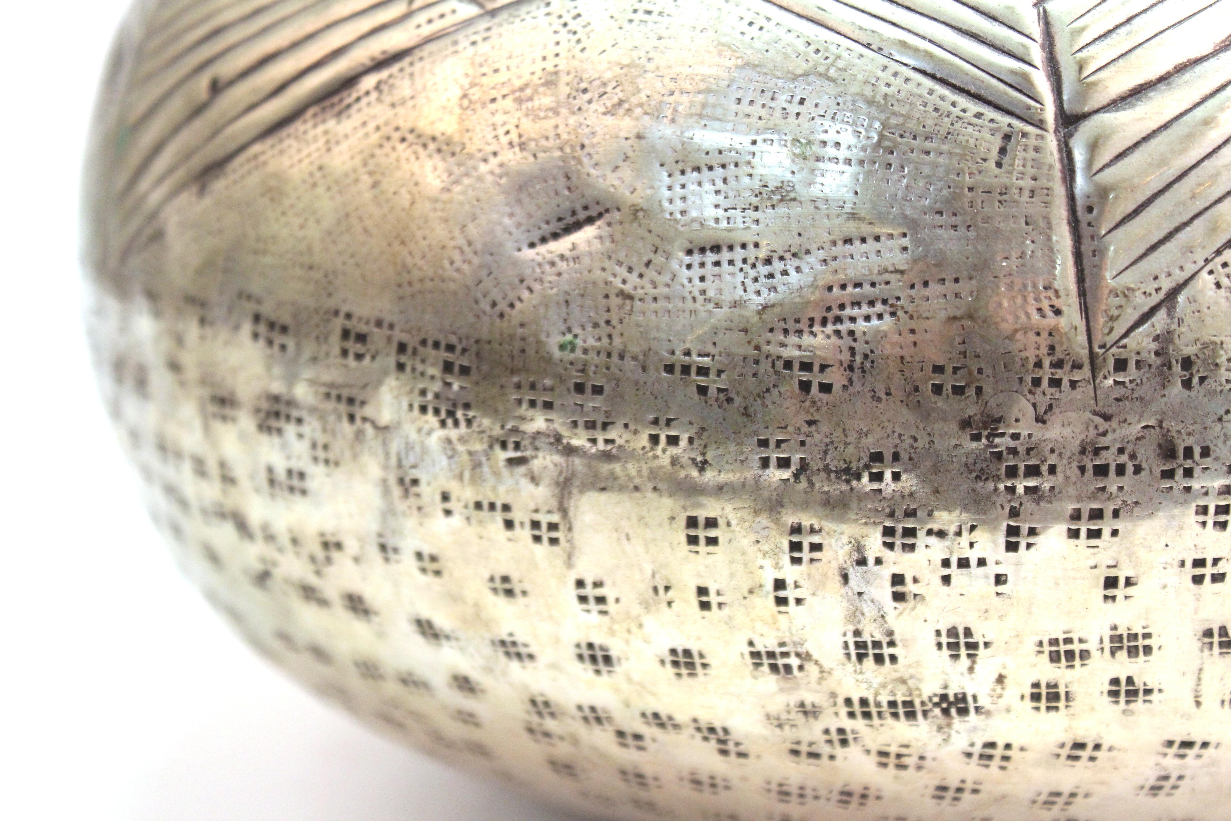 Art Deco Style Modern Hammered Metal Vessel with Faux Cabochon Inserts 2