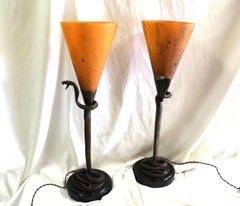 Art Deco Style , Modern , Snake Lamps , Bronze  Pair