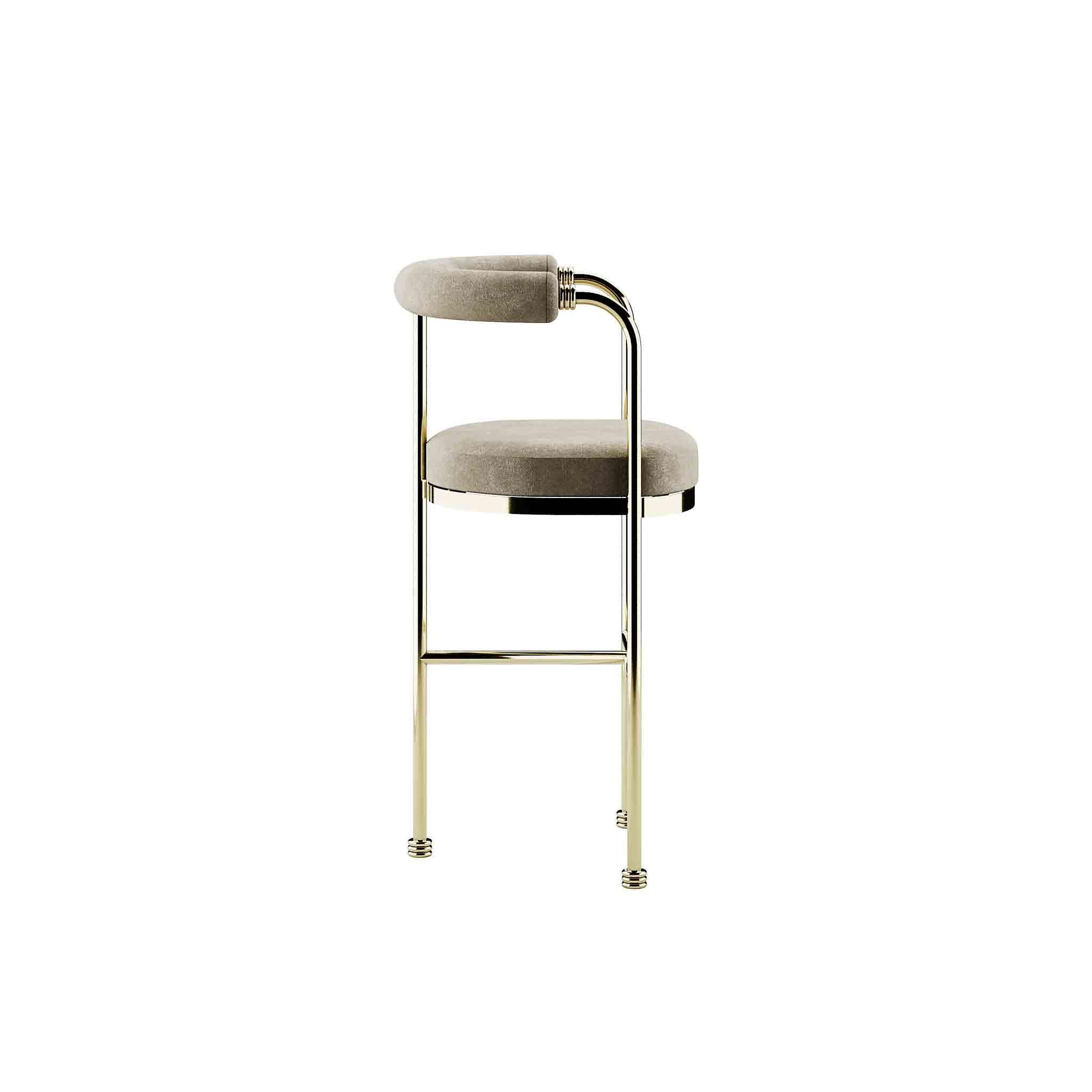 Mid-Century Modern Chaise de bar ou de comptoir en velours de style Art Déco moderne avec détails dorés en vente