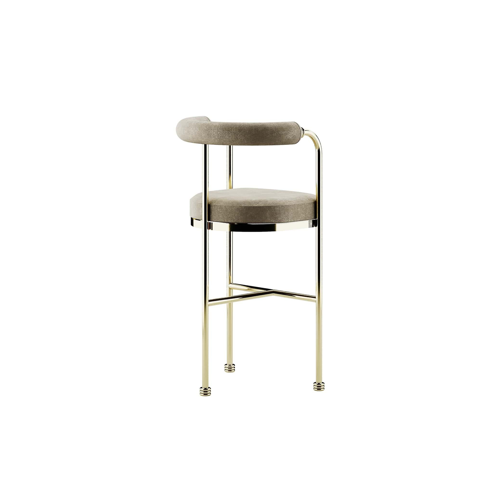 Velours Chaise de bar ou de comptoir en velours de style Art Déco moderne avec détails dorés en vente
