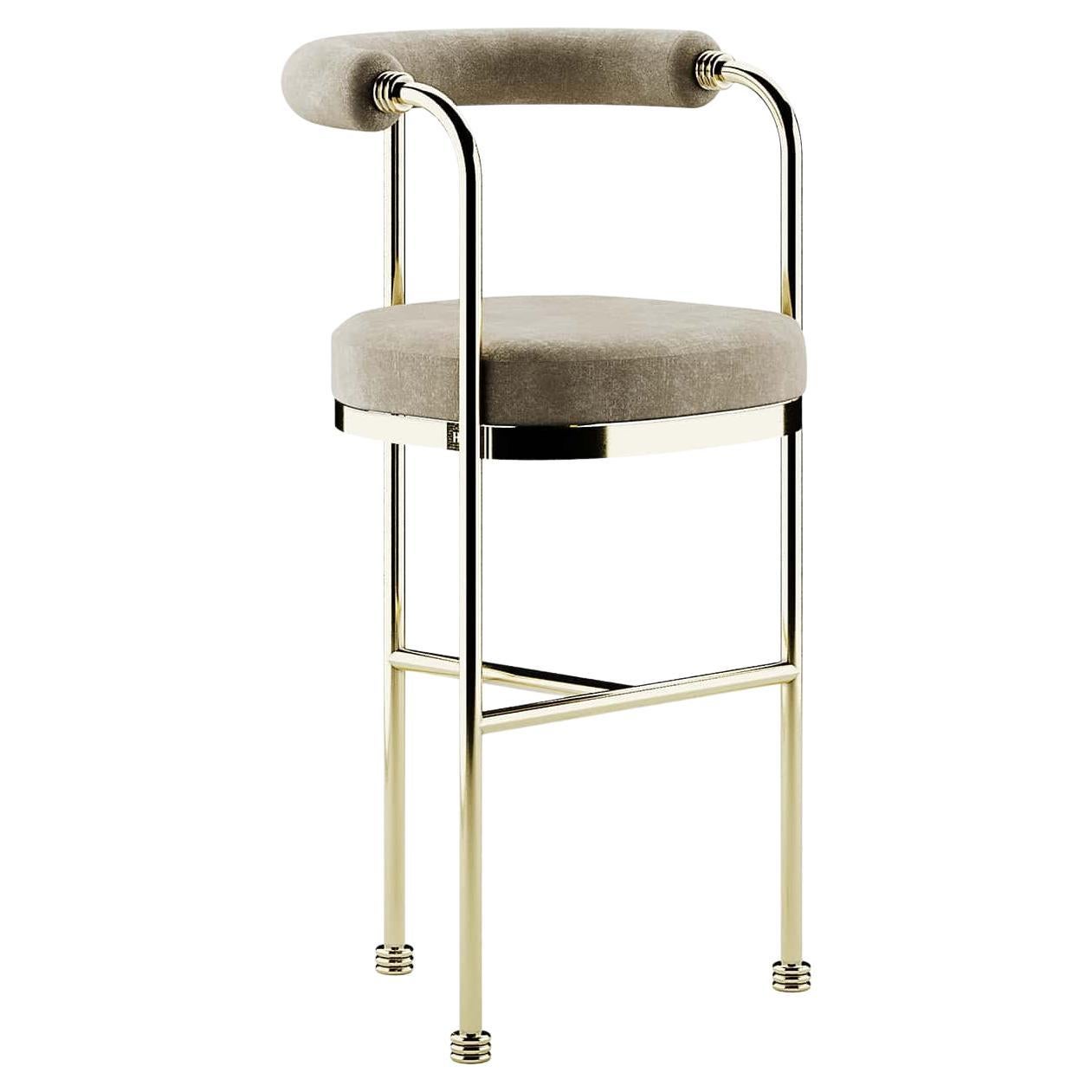 Art Deco Style Modern Velvet Bar Chair or Counter Height With Golden Details