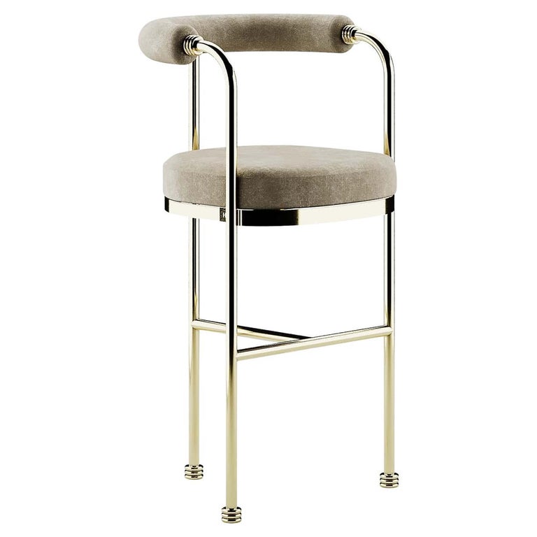 Chaise de bar ou de comptoir en velours de style Art Déco moderne avec  détails dorés En vente sur 1stDibs