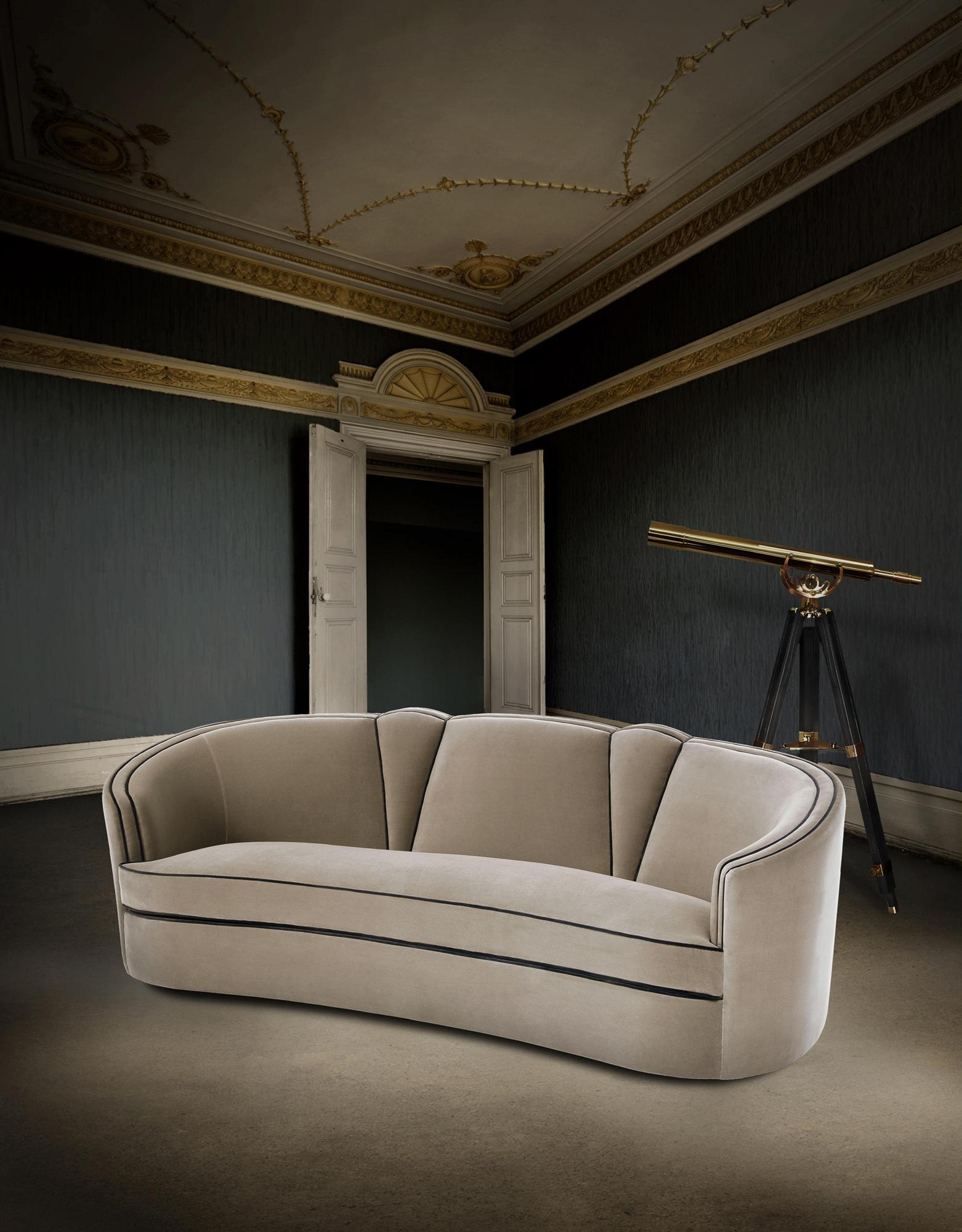 Divano modulare in stile Art Déco, realizzato a mano in velluto con profili in tinta in vendita 2