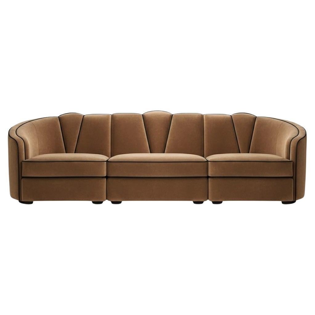 Divano modulare in stile Art Déco, realizzato a mano in velluto con profili in tinta in vendita