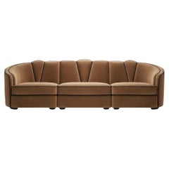Art Deco Style Modular Sofa Handmade in Velvet with Toned Piping