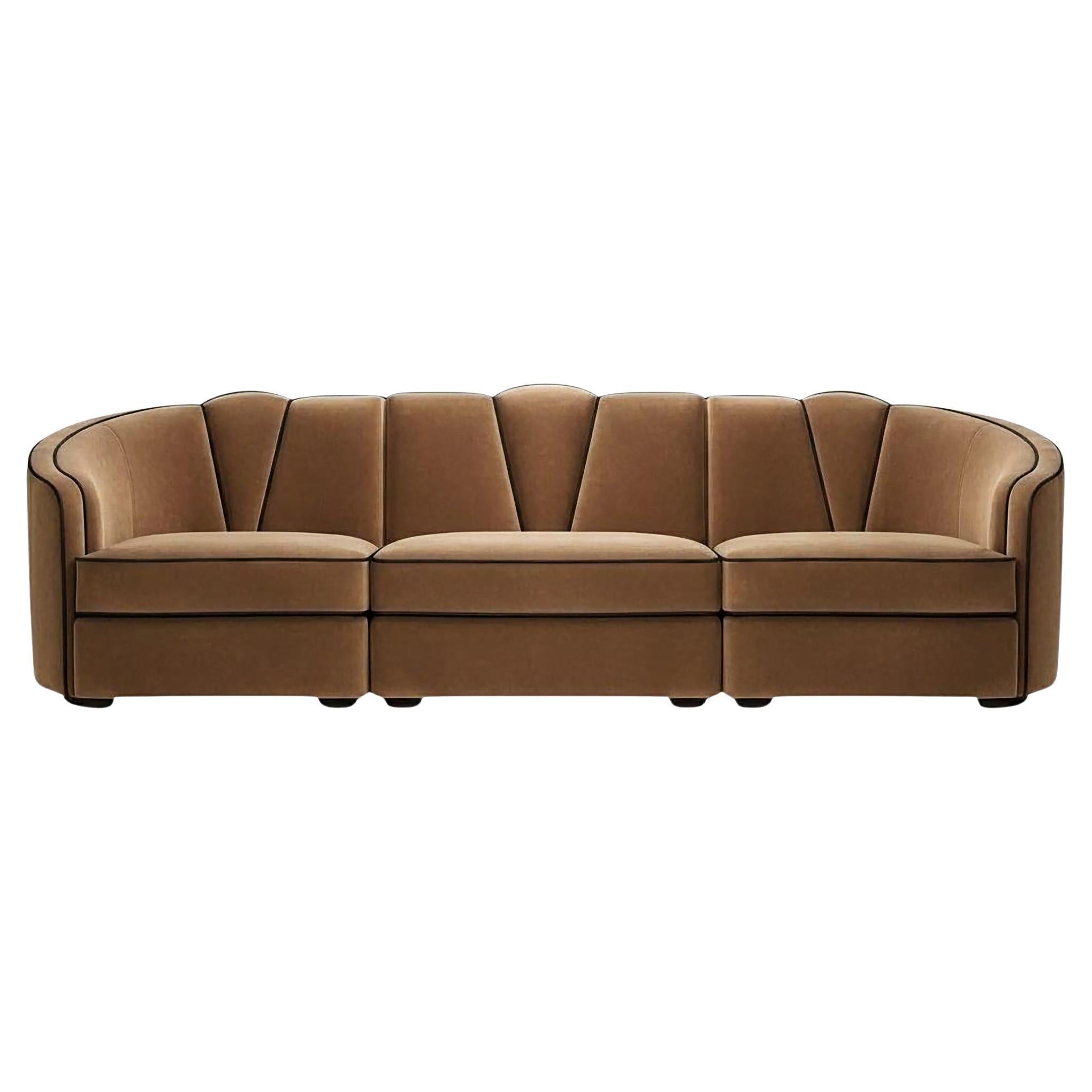 Art Deco Style Modular Sofa Handmade in Velvet with Toned Piping