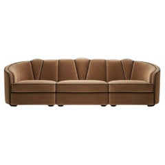 Divano modulare in stile Art Déco, realizzato a mano in velluto con profili in tinta