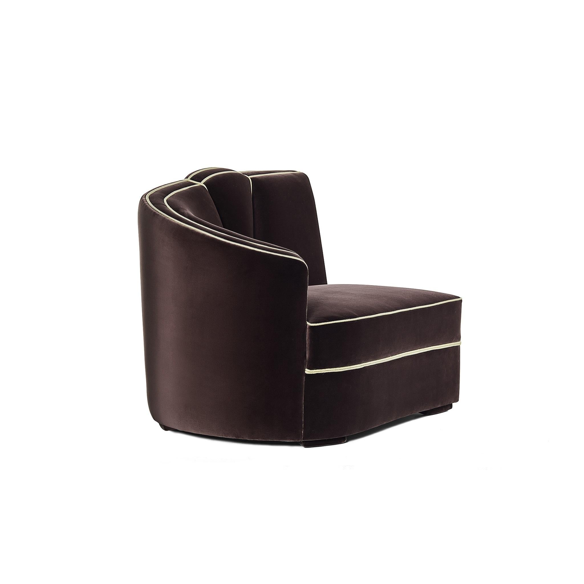 Modern Art Deco Style Modular Sofa in Velvet with Toned Piping For Sale