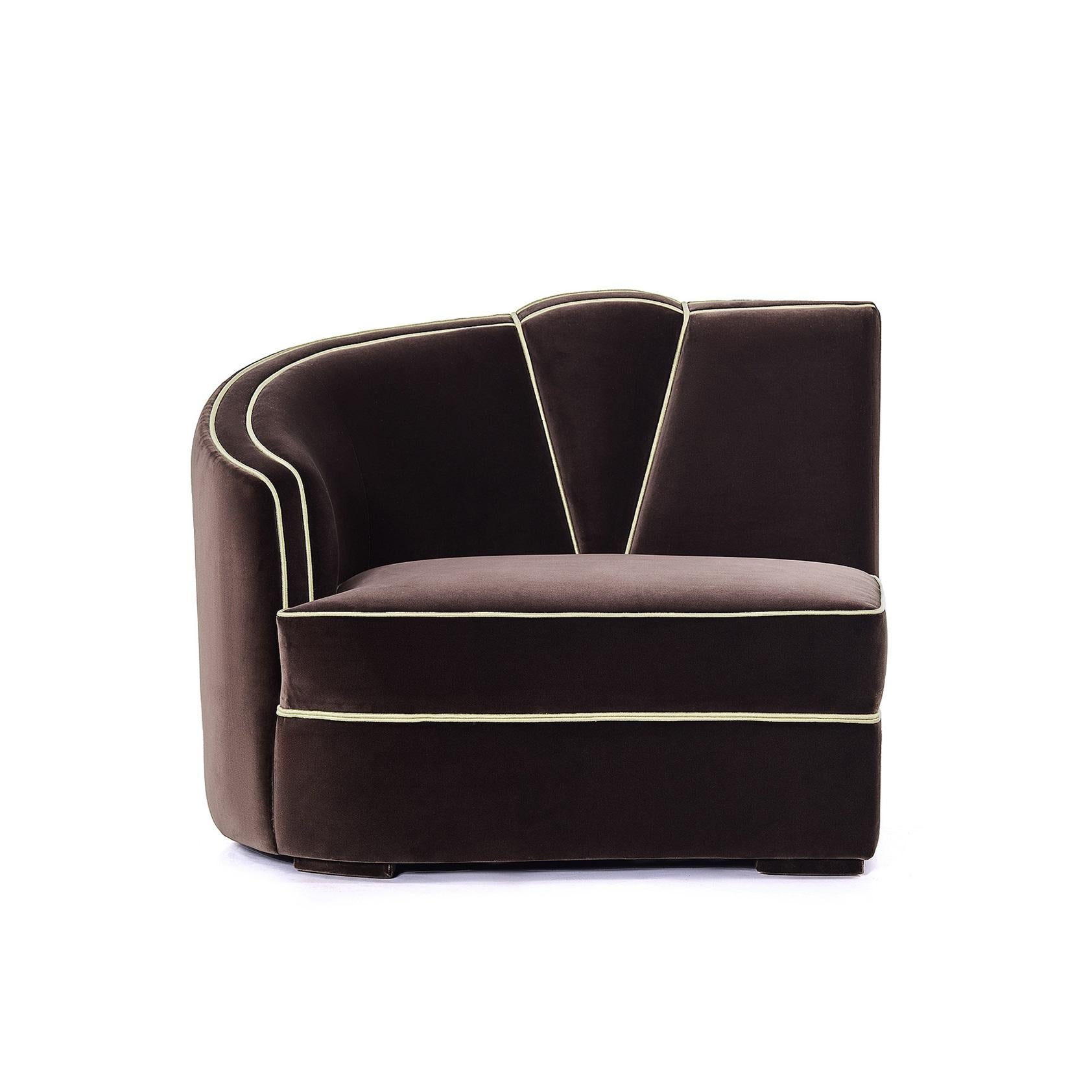 Portuguese Art Deco Style Modular Sofa in Velvet with Toned Piping For Sale