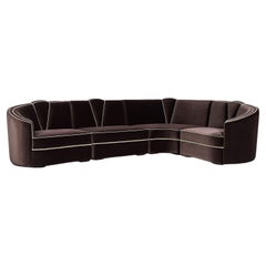 Art Deco Style Modular Sofa in Velvet with Toned Piping