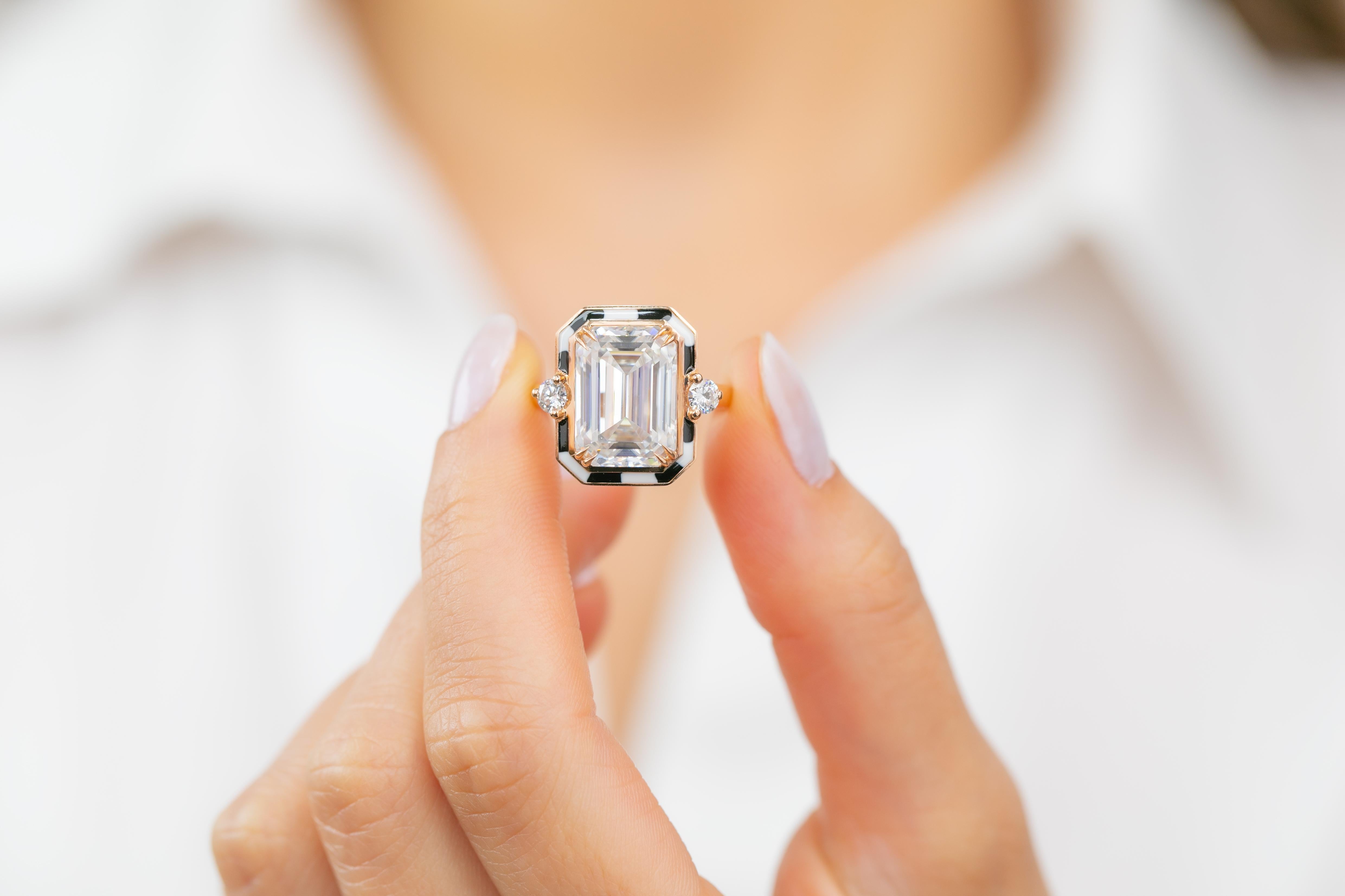 For Sale:  Art Deco Style 6-7.00 ct Moissanite Stone, 14K Solid Gold Ring 9