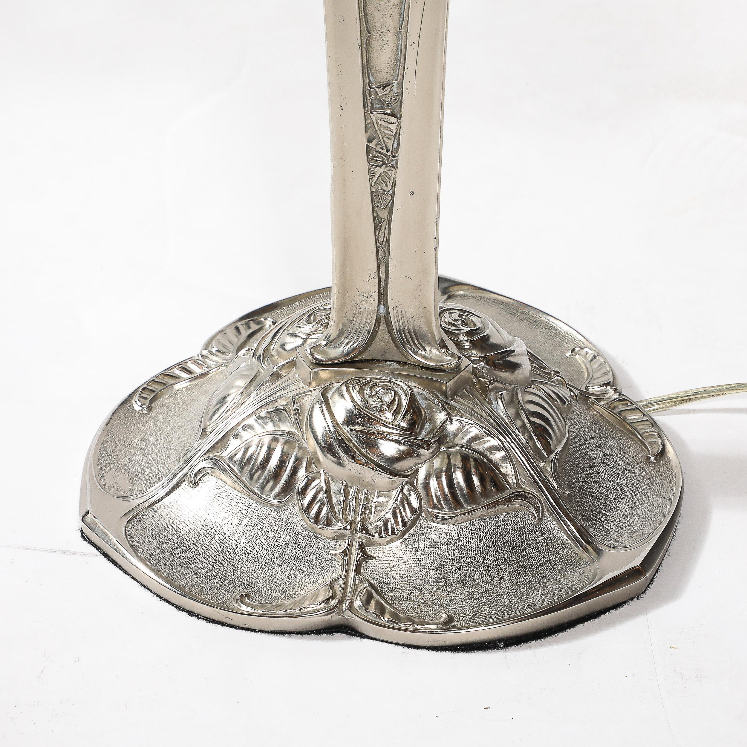 Art Deco Style Molded & Frosted Glass Table Lamp w/ Silvered Bronze Base For Sale 5