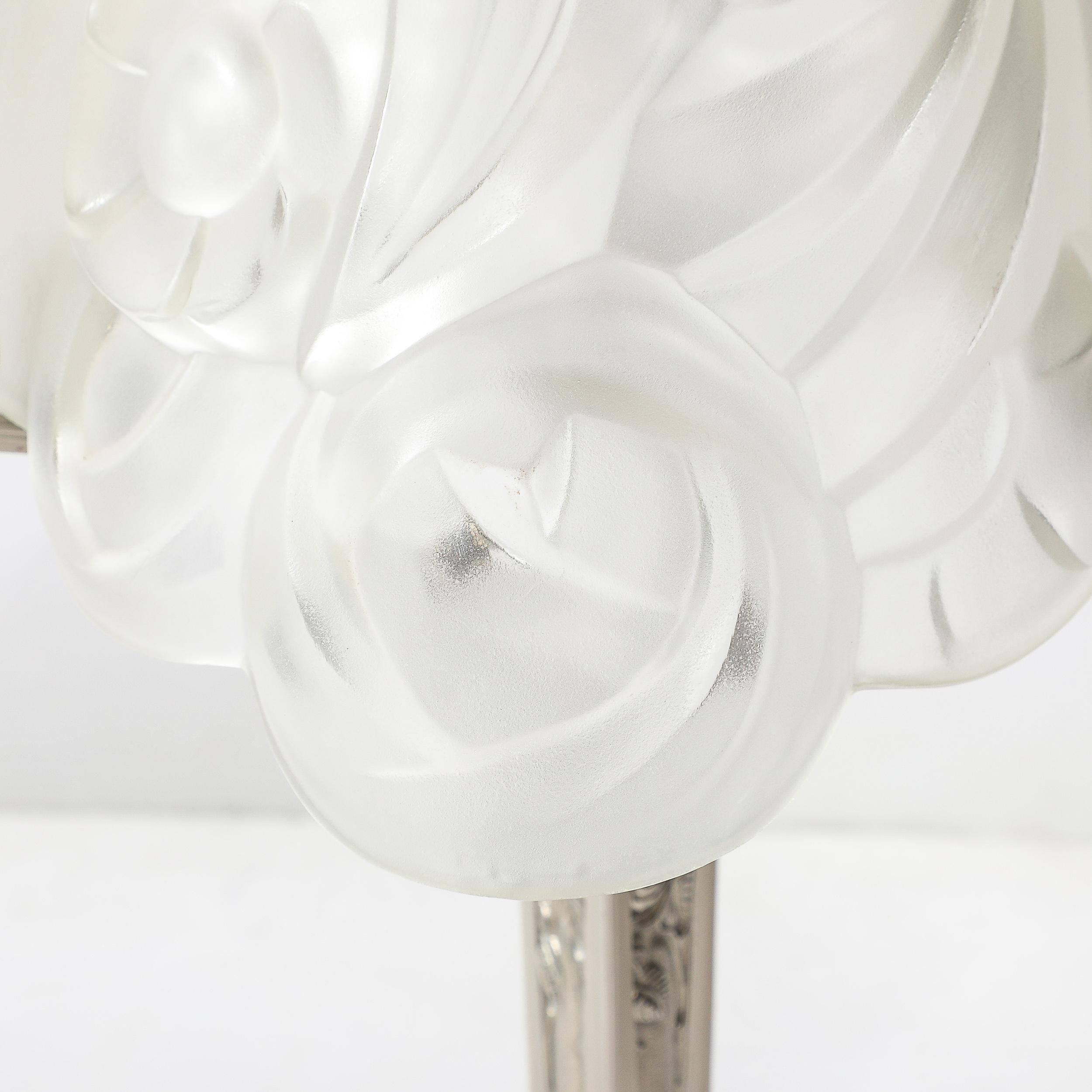 Art Deco Style Molded & Frosted Glass Table Lamp w/ Silvered Bronze Base For Sale 6