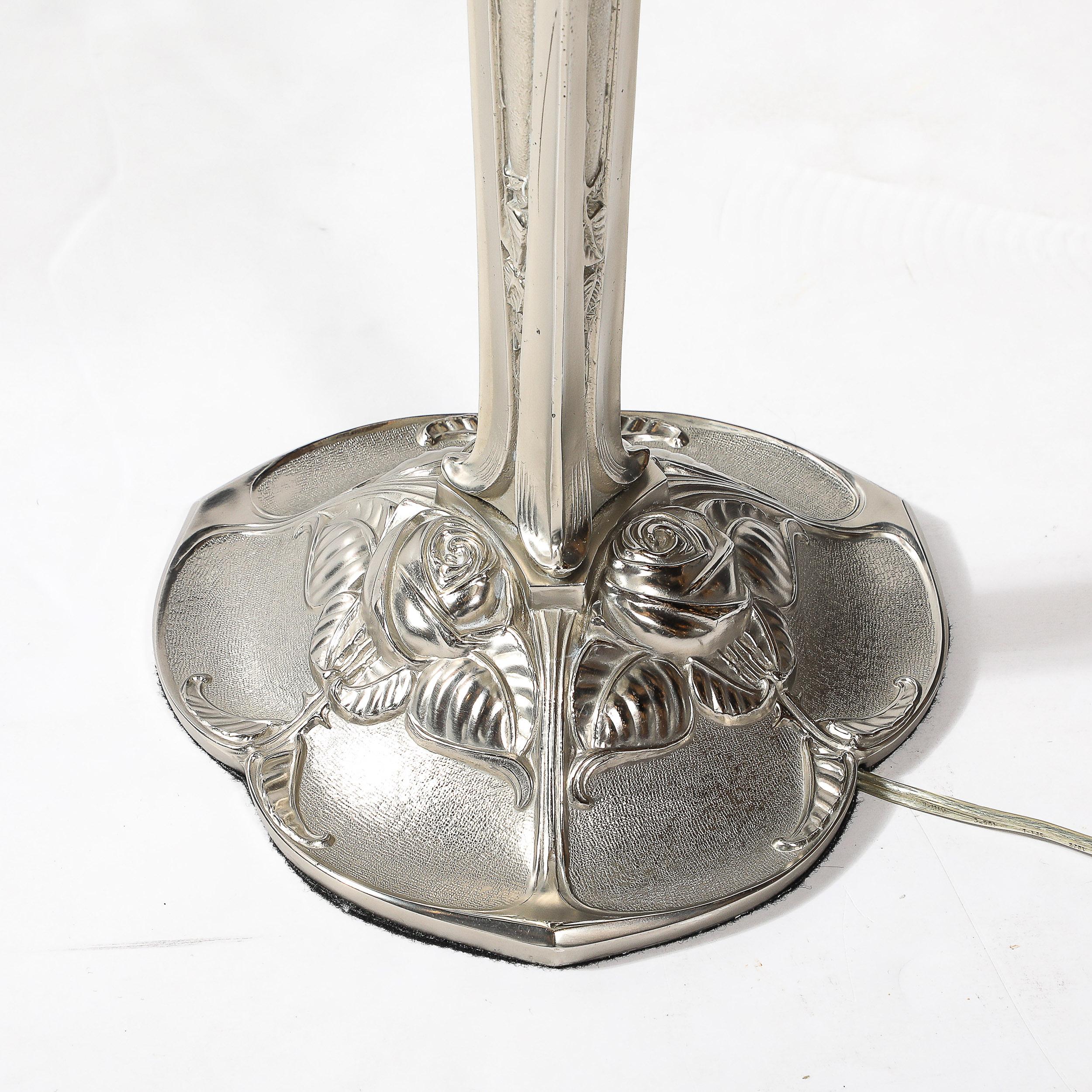 Art Deco Style Molded & Frosted Glass Table Lamp w/ Silvered Bronze Base For Sale 8