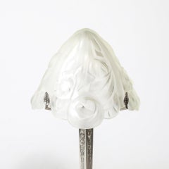 Art Deco Style Molded & Frosted Glass Table Lamp w/ Silvered Bronze Base