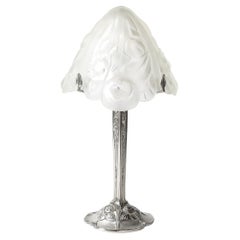 Art Deco Style Molded & Frosted Glass Table Lamp w/ Silvered Bronze Base