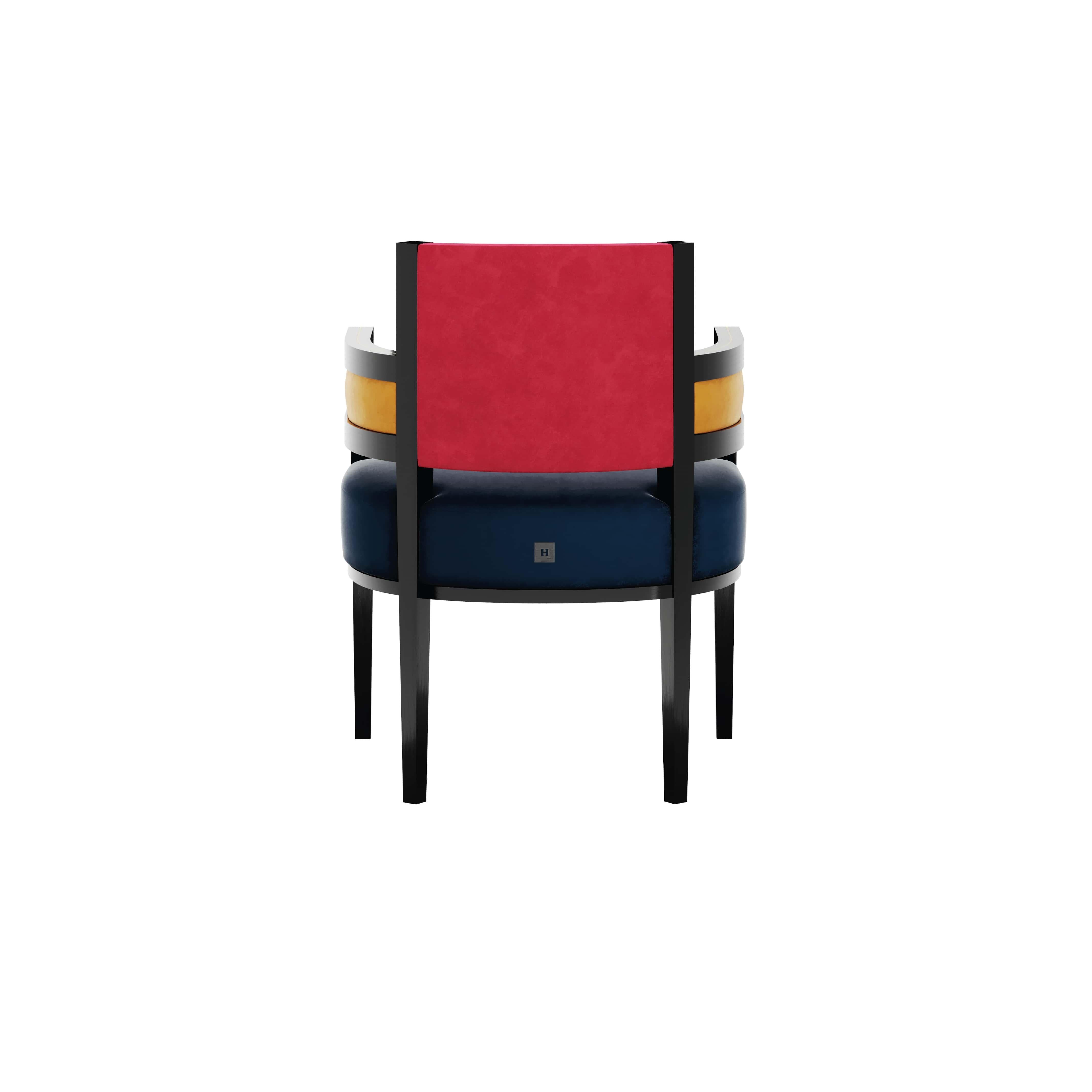 Contemporary Art Deco Style Mondrian Print Velvet Upholstery Pina Chair Dining Room Chair For Sale