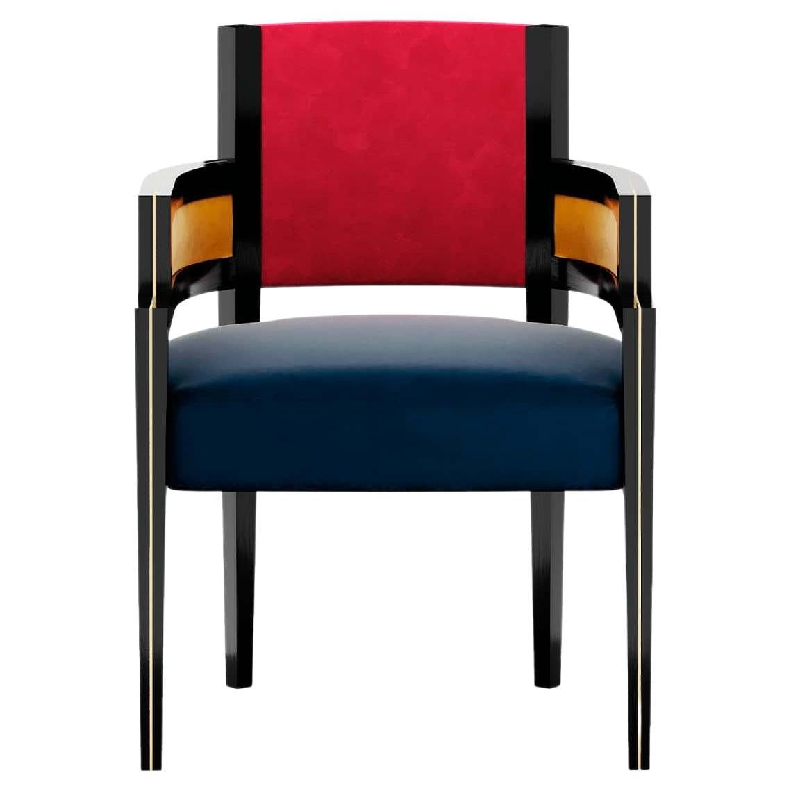 Art Deco Style Mondrian Print Velvet Upholstery Pina Chair Dining Room Chair