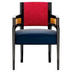 Art Deco Style Mondrian Print Velvet Upholstery Pina Chair Dining Room Chair