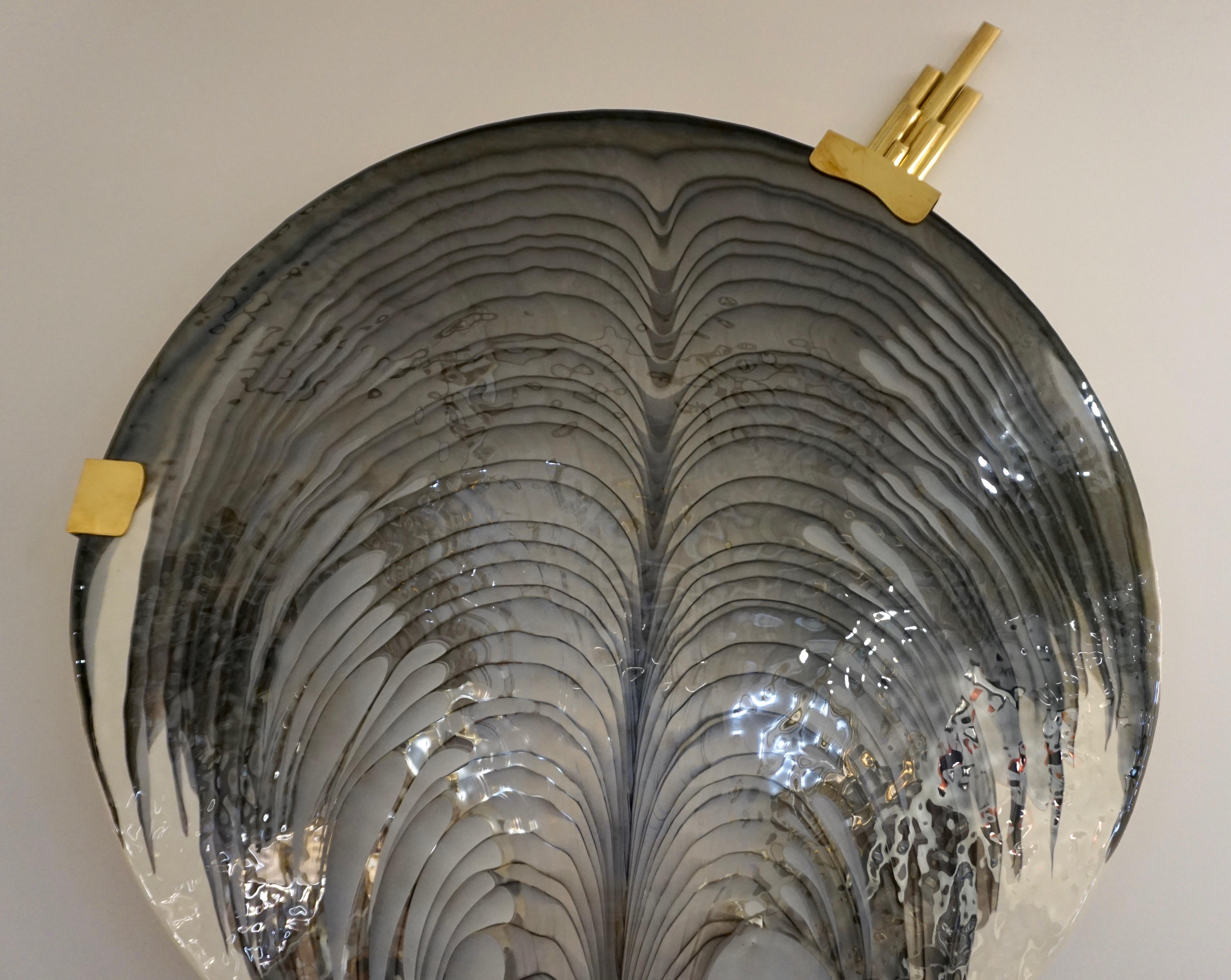 Art Deco Style Monumental Italian Black Gray White Murano Glass Flush/Wall Light In Excellent Condition In New York, NY