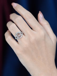 Art Deco Style Morganite Diamond Ruby Ring in 14K Rose Gold