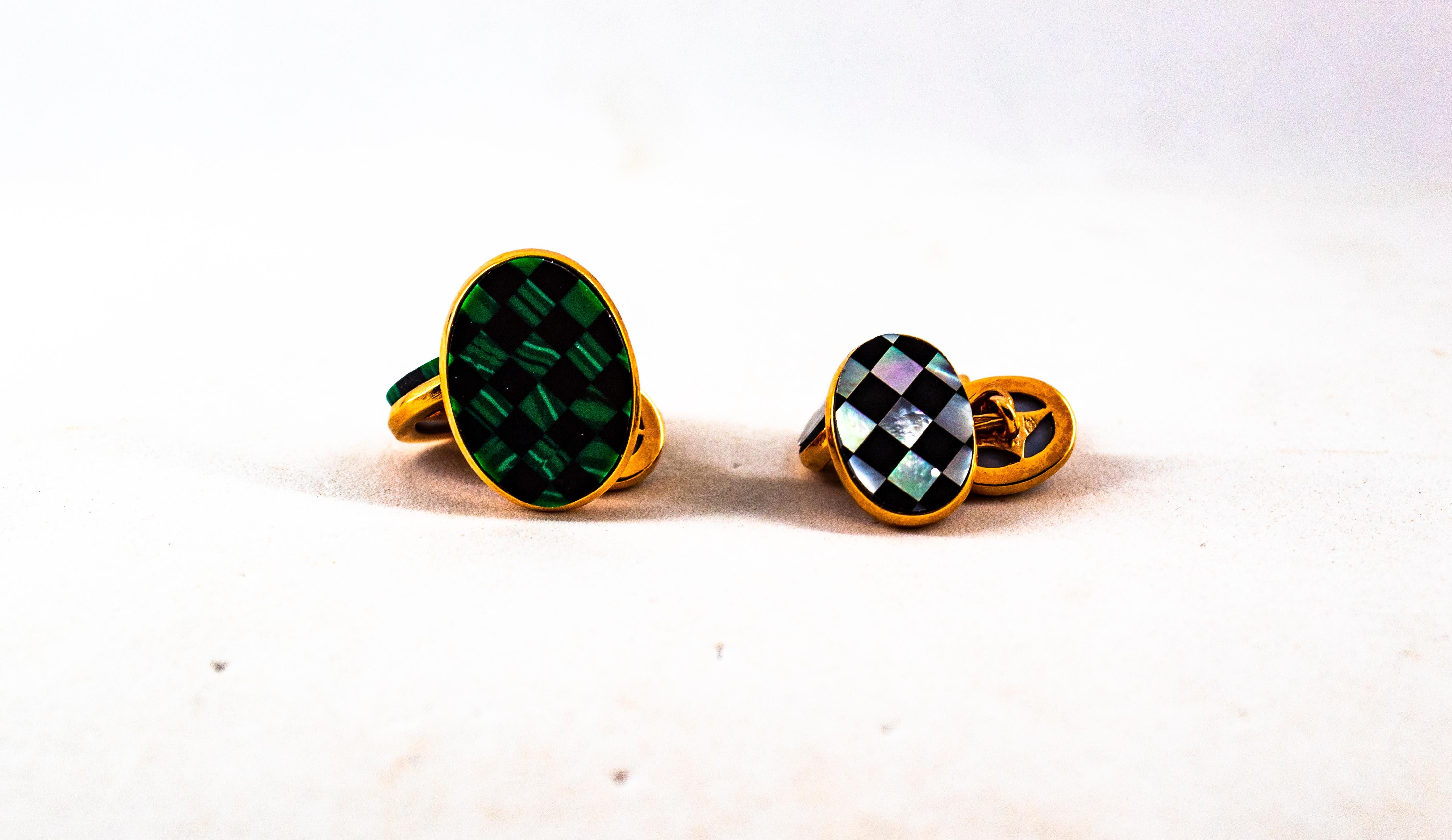 Art Deco Stil Perlmutt Handcrafted Gelbgold Manschettenknöpfe (Art déco) im Angebot