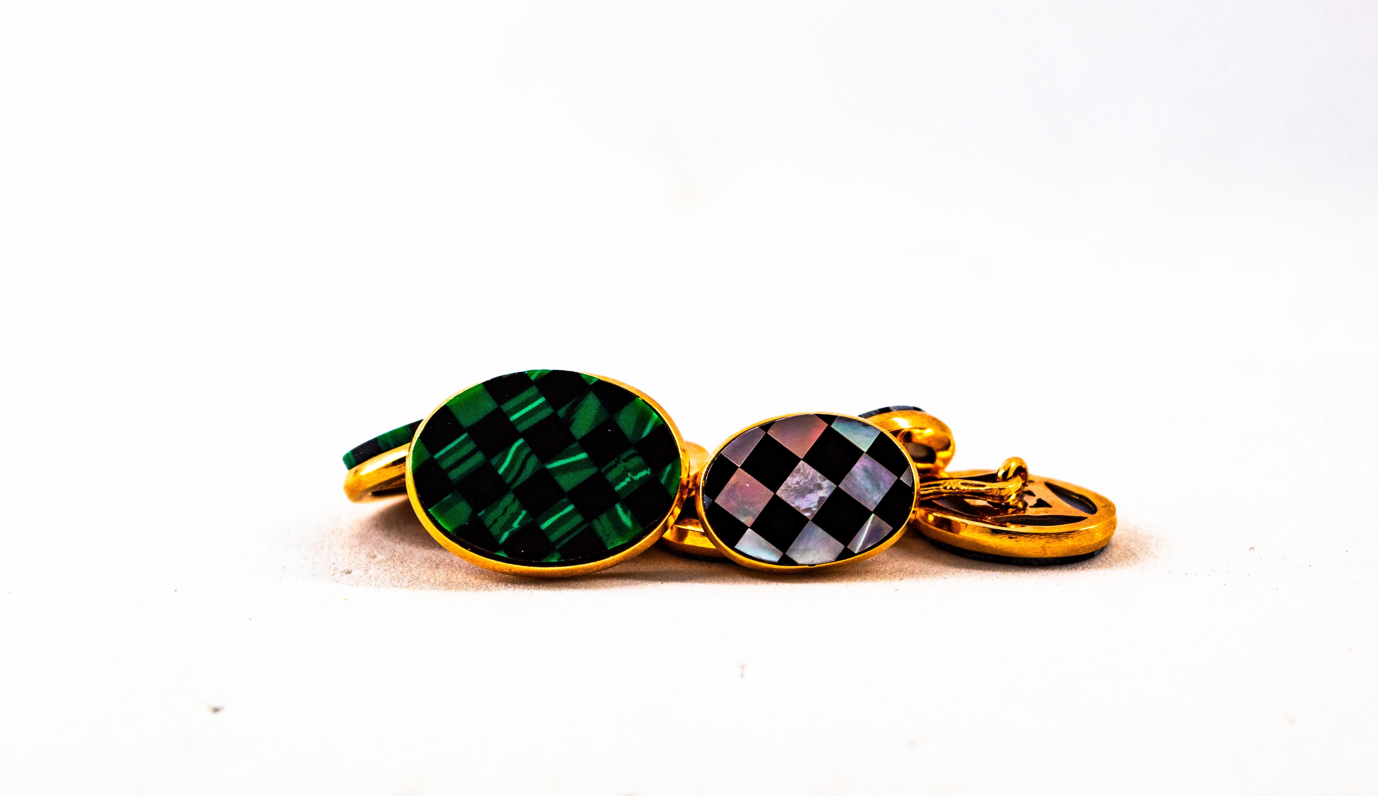 Art Deco Stil Perlmutt Handcrafted Gelbgold Manschettenknöpfe im Zustand „Neu“ im Angebot in Naples, IT