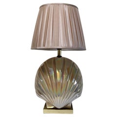 Art Deco Style Mother of Pearl Tone Table Lamp with Pleated Shade