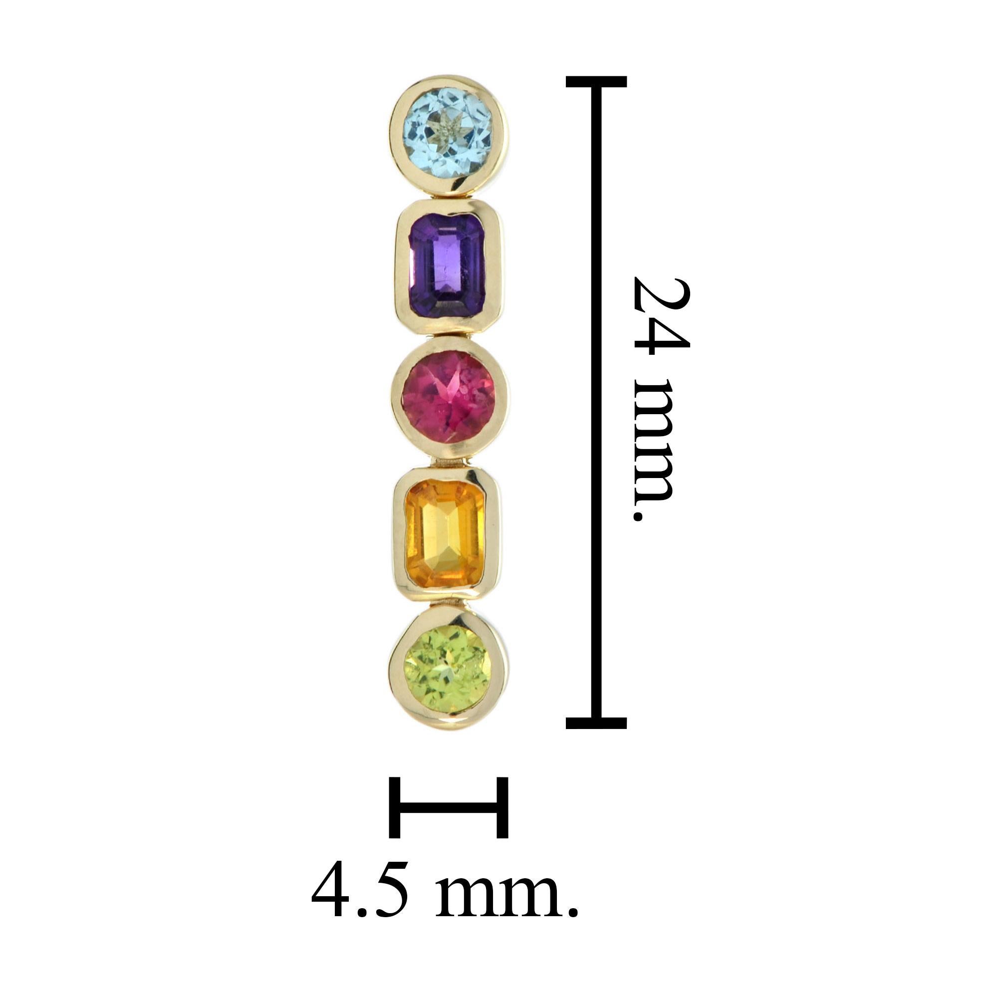 Boucles d'oreilles pendantes en or jaune 14 carats, composes de cinq pierres prcieuses. Neuf - En vente à Bangkok, TH
