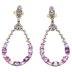 Art-Deco Style Multi-Sapphire and Diamond Pear-Shape Drop Earrings